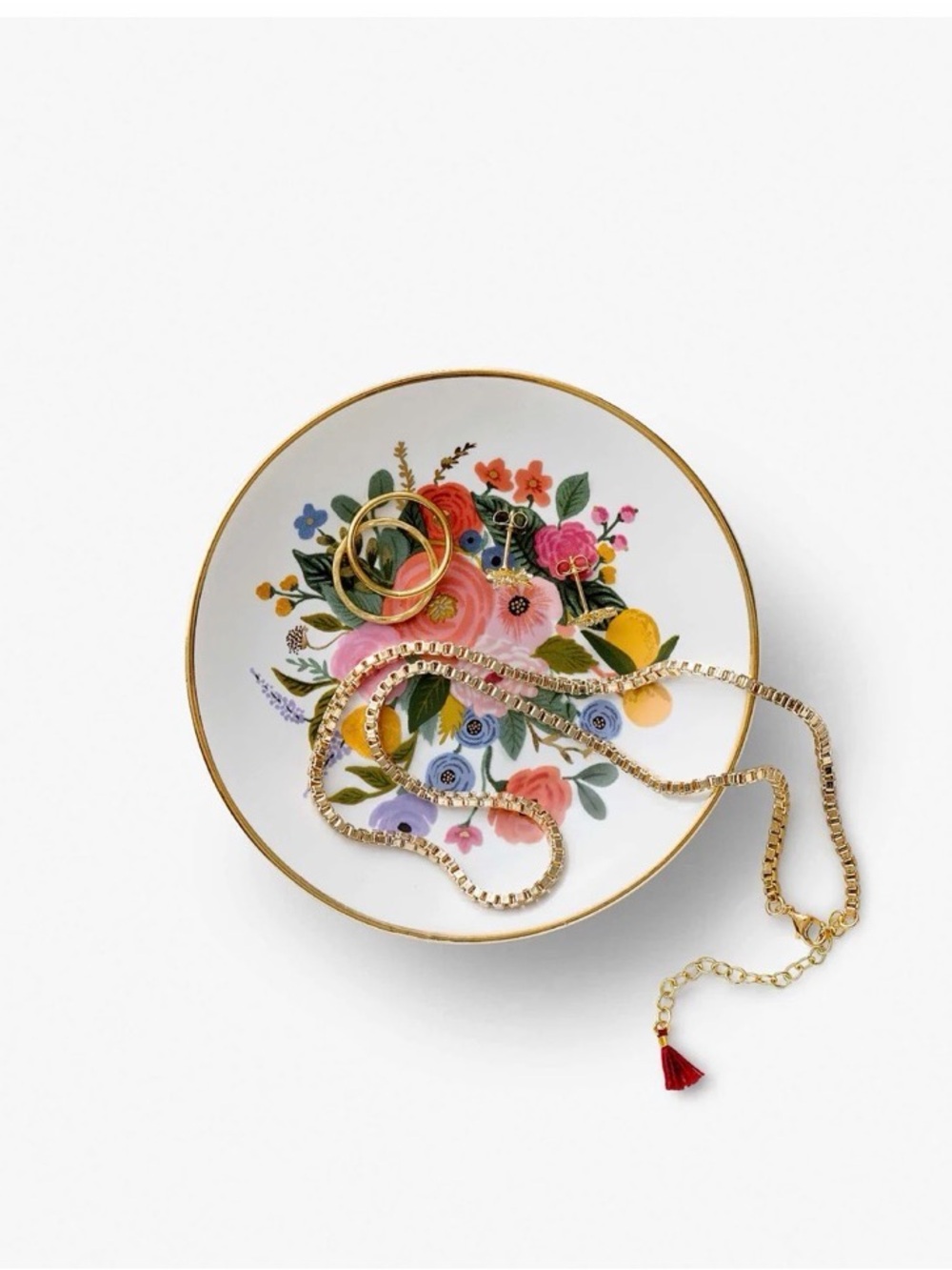 Rifle Paper Co Floral Porcelain Dish with Gold Rim